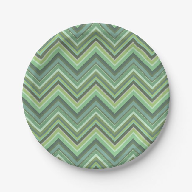 Olive green zigzag stripes paper plate (Front)