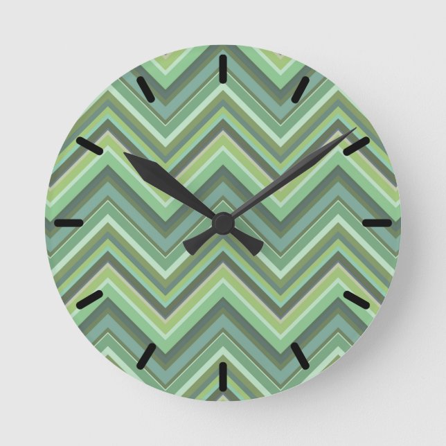 Olive green zigzag stripes round clock (Front)