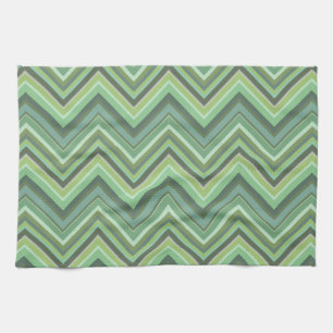 Olive green zigzag stripes tea towel