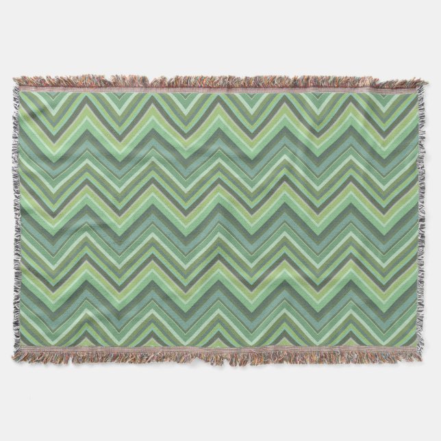 Olive green zigzag stripes throw blanket (Front)