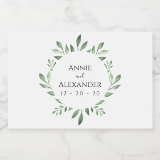 Olive Greenery Botanical Watercolor Liquor Bottle Label