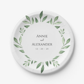 Olive Greenery Botanical Watercolor Paper Plate