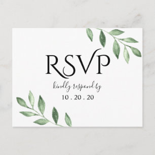 Olive Greenery Botanical Watercolor Wedding RSVP Postcard