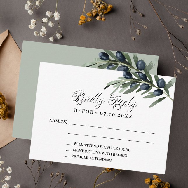 Olive greenery formal wedding response RSVP Card (Creator Uploaded)