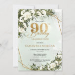 Olive greenery gold foil white roses 90th birthday invitation<br><div class="desc">Olive greenery gold foil white roses 90th birthday invitation This charming trendy chic design is perfect for all boho or rustic style Events. Design is featured watercolor hand painted olive greenery foliage mixed olive branches mixed watercolor white roses flowers and gentry woven into faux gold geometric frame and combined modern...</div>