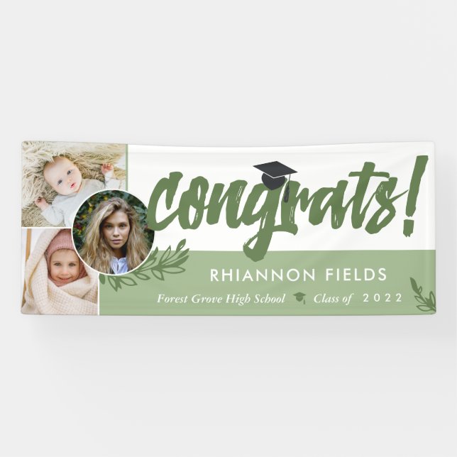 Olive Greenery Overlapping Photo Congrats Graduate Banner (Horizontal)