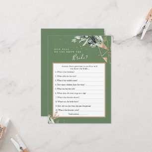 Olive Greenery Who Knows the Bride Best Game Card