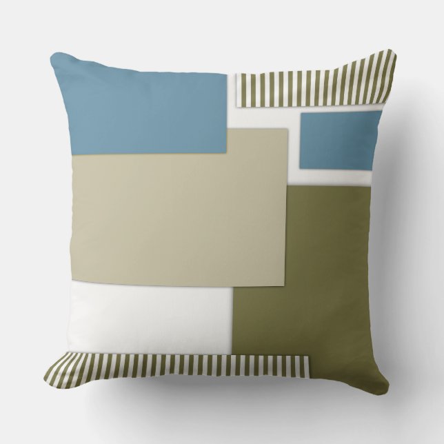 Olive grey blue geometric pattern cushion (Front)