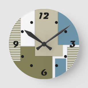 Olive grey blue geometric pattern round clock