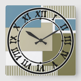 Olive grey blue geometric pattern square wall clock