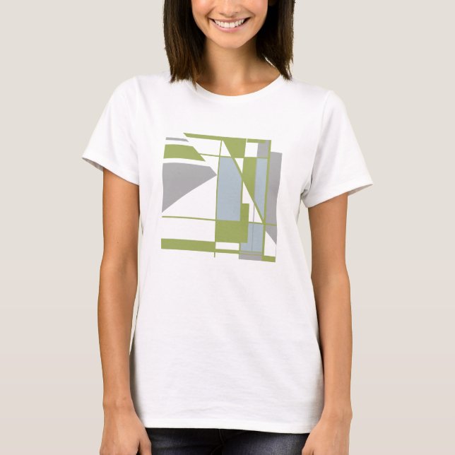Olive Grey Geometric MCM-inspired Abstract Small T-Shirt (Front)