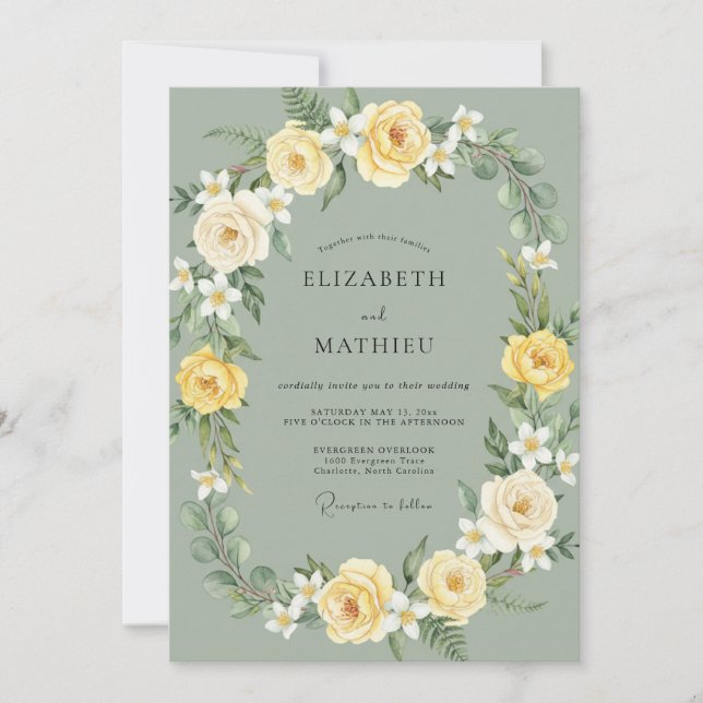 Olive Grey Rose Wedding Invitation (Front)