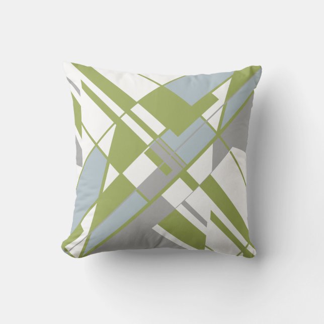 Olive Grey Shades on White Geometric Crisscross Cushion (Front)