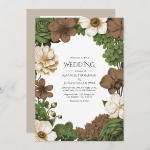 Olive Grove, Figwood Brown & Warm Linen Wedding Invitation