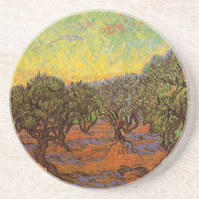 Olive Grove, Orange Sky by Vincent van Gogh Coaster (Front)