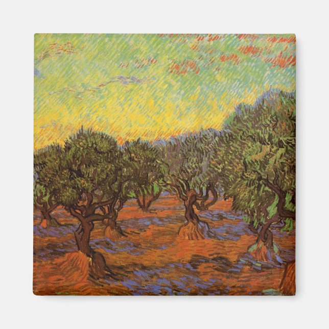 Olive Grove, Orange Sky by Vincent van Gogh Magnet (Front)