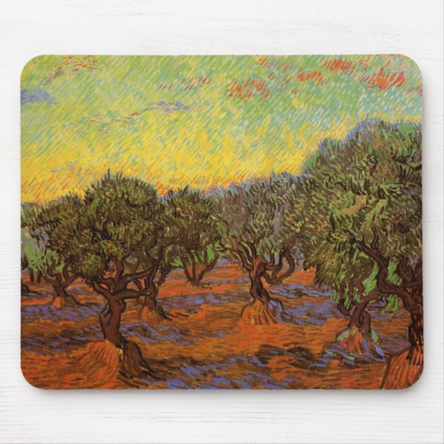 Olive Grove, Orange Sky by Vincent van Gogh Mouse Pad (Front)