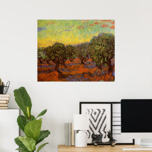 Olive Grove, Orange Sky by Vincent van Gogh Poster