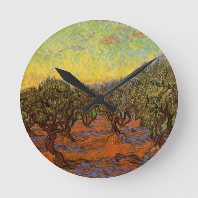 Olive Grove, Orange Sky by Vincent van Gogh Round Clock (Front)
