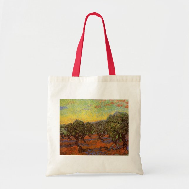Olive Grove, Orange Sky by Vincent van Gogh Tote Bag (Front)