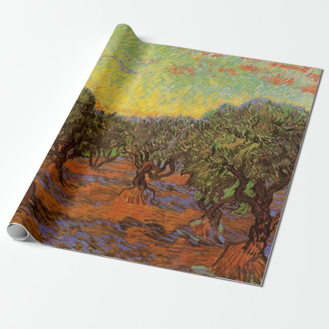 Olive Grove, Orange Sky by Vincent van Gogh Wrapping Paper (Unrolled)