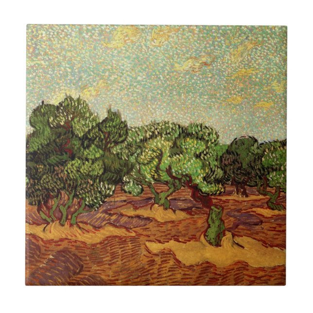 Olive Grove, Pale Blue Sky by Vincent van Gogh Ceramic Tile (Front)