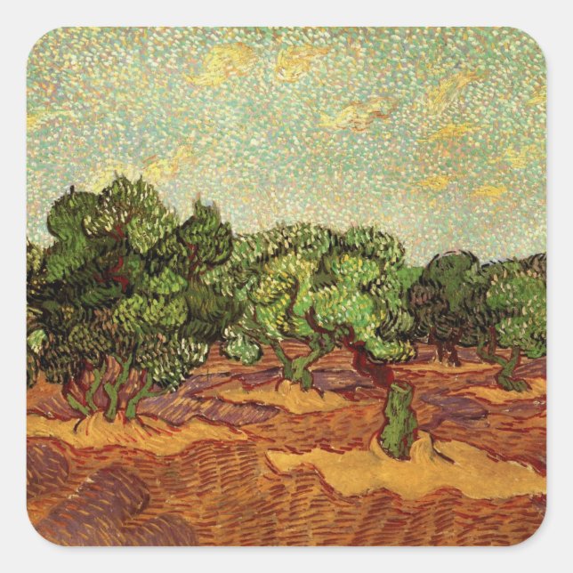 Olive Grove, Pale Blue Sky by Vincent van Gogh Square Sticker (Front)