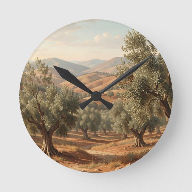 Olive Grove Rolling Hills Tuscan Countryside  Round Clock (Front)