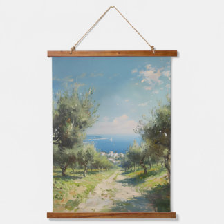 Olive Grove with Coastal Village and Sea Hanging Tapestry
