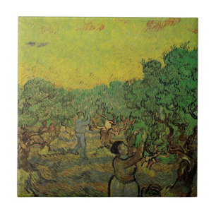 Olive Grove with Picking Figures, Vincent van Gogh Ceramic Tile
