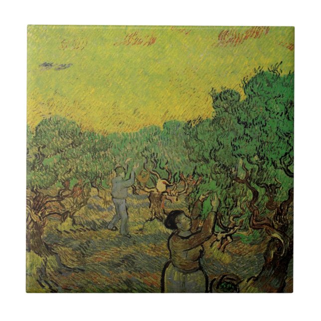 Olive Grove with Picking Figures, Vincent van Gogh Ceramic Tile (Front)