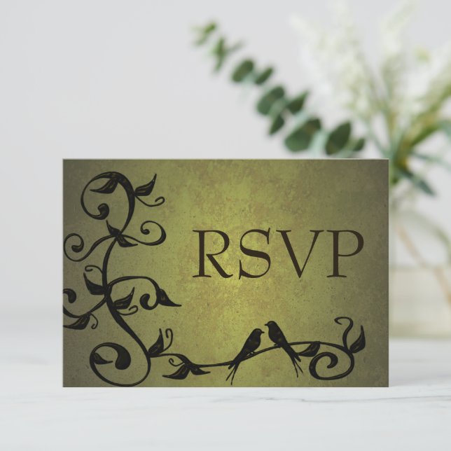 Olive Grunge Vines RSVP Card (Standing Front)