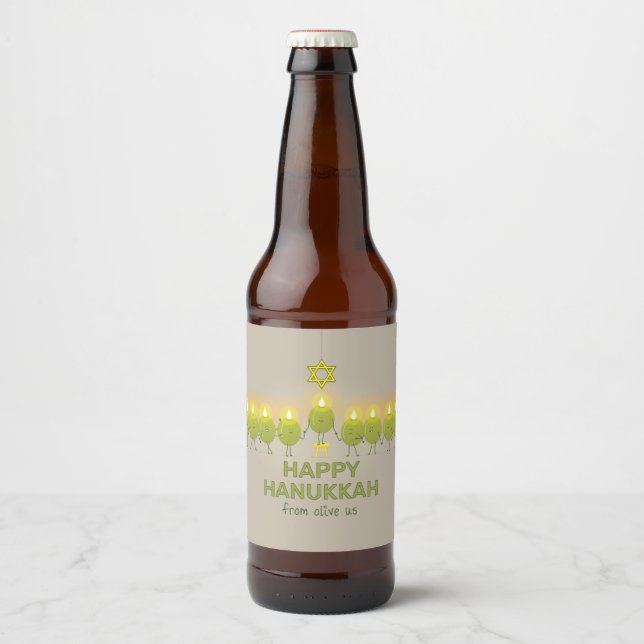 Olive Hanukkah Menorah Beer Bottle Label (Front)