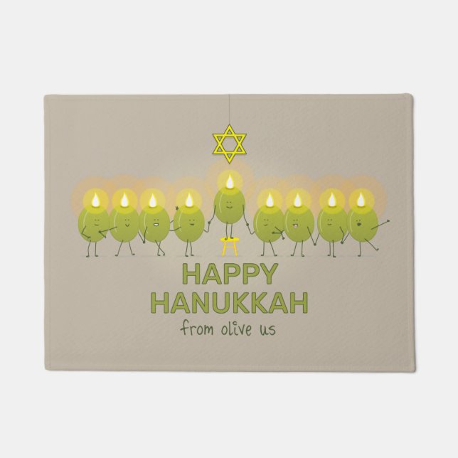 Olive Hanukkah Menorah Doormat (Front)