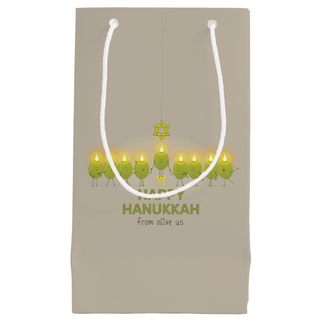 Olive Hanukkah Menorah Small Gift Bag (Front)