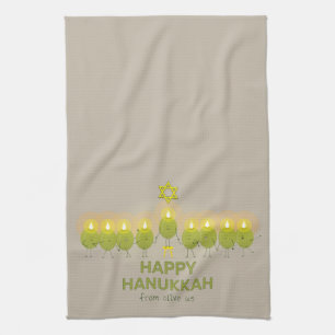 Olive Hanukkah Menorah Tea Towel