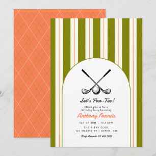 Olive, Ivory, & Coral Golf Birthday Party Invitation