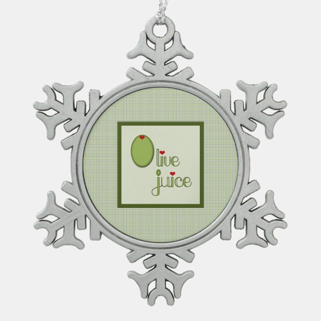 Olive Juice Snowflake Pewter Christmas Ornament (Front)