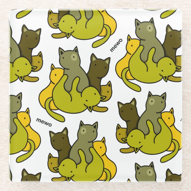 Olive kittens glass coaster (Front)