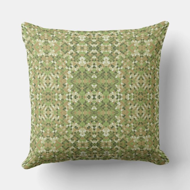 olive knitted ethnic rustic ornament cushion (Back)