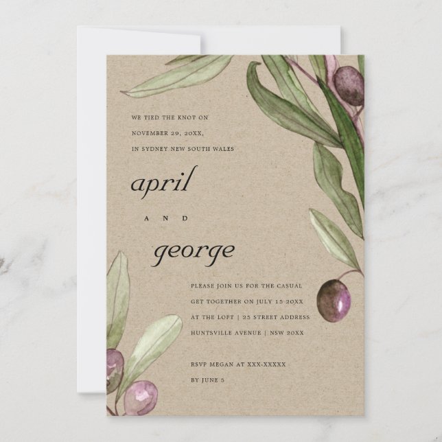 OLIVE KRAFT RUSTIC FOLIAGE WE TIED THE KNOT INVITE (Front)