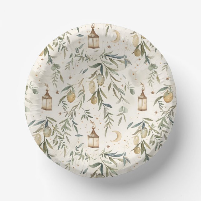 Olive & Lantern Islamic Party Bowls Paper Plate (Front)