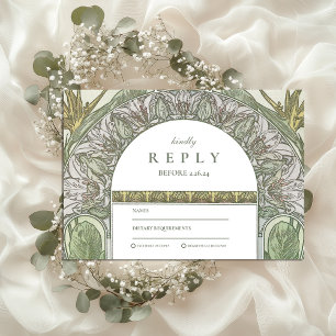 Olive Leaf Arch Art Nouveau wedding RSVP Card