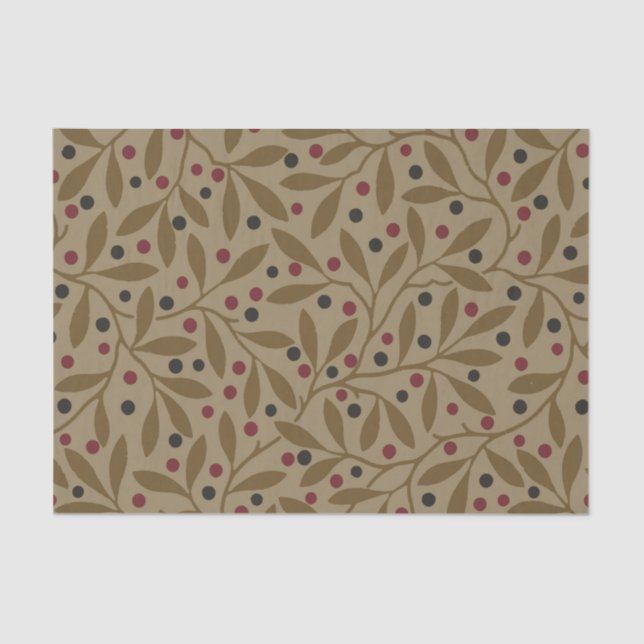 Olive Leaf Berry Earthy Willow Branch Tissue Paper (Front)
