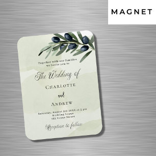 Olive leaf greenery watercolor wedding invitation magnet