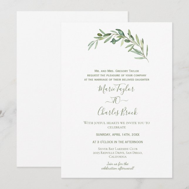 Olive Leaf Wedding Invitation (Front/Back)