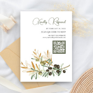 Olive Leaves Gold Branch QR Code RSVP Wedding Enclosure Card