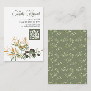 Olive Leaves Gold Branch QR Code RSVP Wedding Enclosure Card