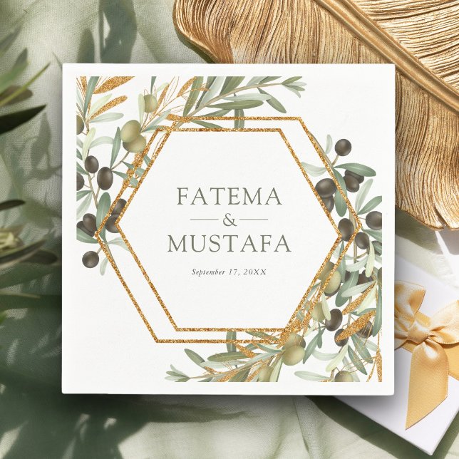 Olive Leaves Gold Branch Wedding  Napkin (Creator Uploaded)