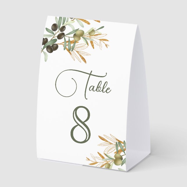 Olive Leaves Gold Branch Wedding Table Number (Front)